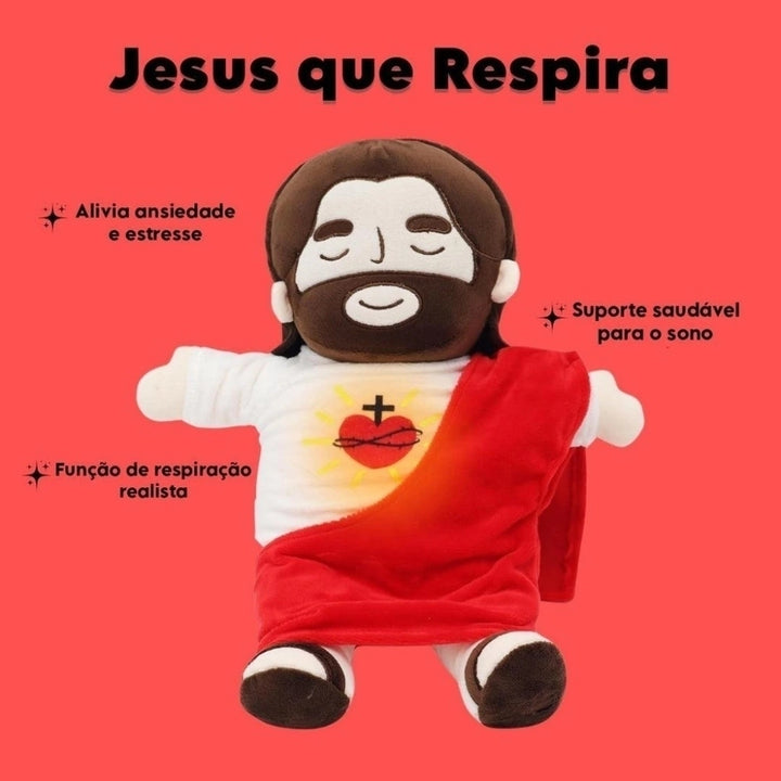 Pelúcia Jesus que respira Jesus Cristo com movimentos de respiração, luzes suaves e sons relaxantes